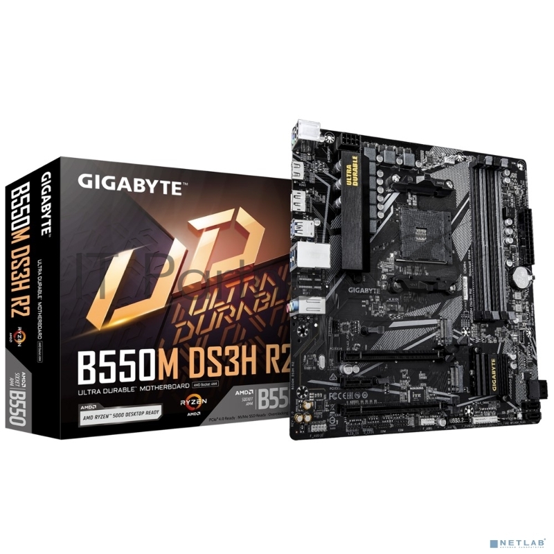 Материнская плата Gigabyte B550M DS3H R2 Soc-AM4 AMD B550 4xDDR4 mATX AC`97 8ch(7.1) GbLAN RAID+HDMI+DP