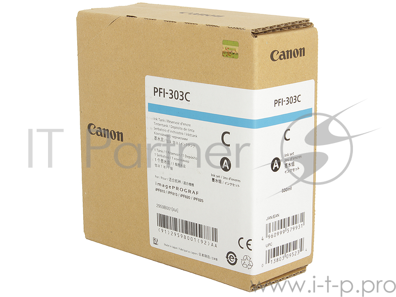 Картридж Canon PFI-303 C для плоттера iPF815/825. Голубой. 330 мл.
