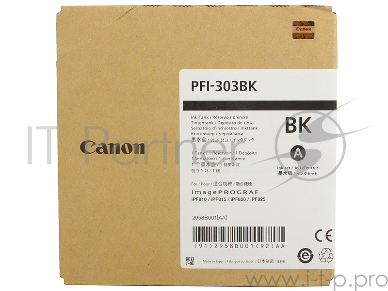 Картридж Canon PFI-303 BK для плоттера iPF815/825. Чёрный. 330 мл.