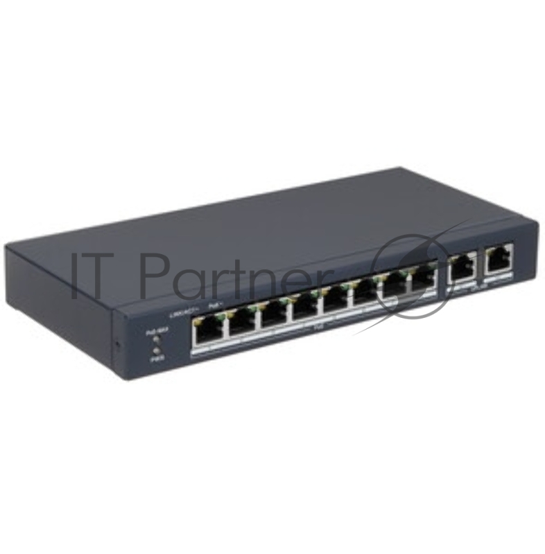 Сетевой неуправляемый коммутатор DS-S1008P - 8 RJ45 100M PoE, 2 порта с высоким приоритетом 2 Uplink порта Gigabit