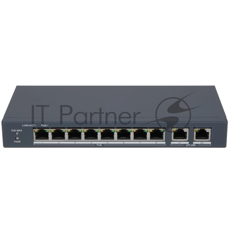 Сетевой неуправляемый коммутатор DS-S1008P - 8 RJ45 100M PoE, 2 порта с высоким приоритетом 2 Uplink порта Gigabit