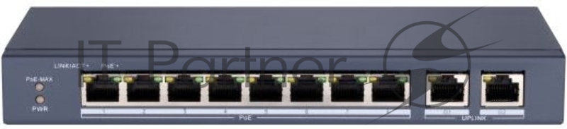 Сетевой неуправляемый коммутатор DS-S1008P - 8 RJ45 100M PoE, 2 порта с высоким приоритетом 2 Uplink порта Gigabit