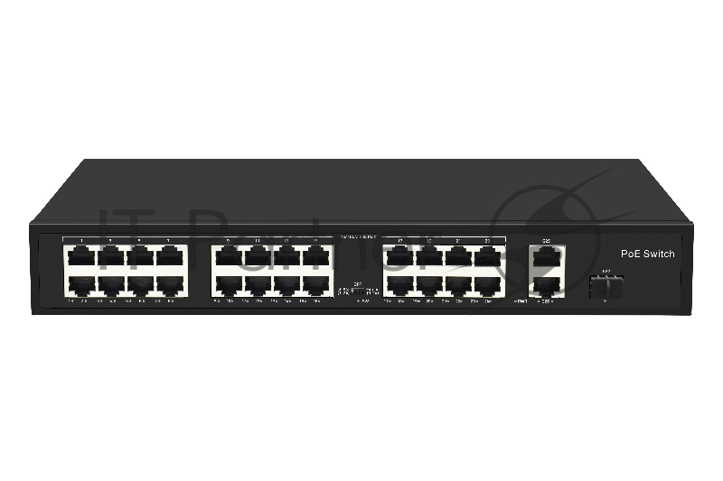 Коммутатор GIGALINK GL-SW-F005-24P - неуправляемый, 24 PoE (802.3af/at) порта 10/100Мбит/с 1-8 порт до 250 метров cat.6, 2 * COMBOSFP 1000Мбит/с, 300Вт