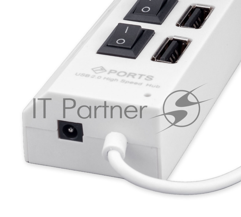 Разветвитель USB2.0 Gembird UHB-243-ADW, 4хUSB, с доп. питанием, подсветка и выключатели, кабель USB 55см, белый, коробка