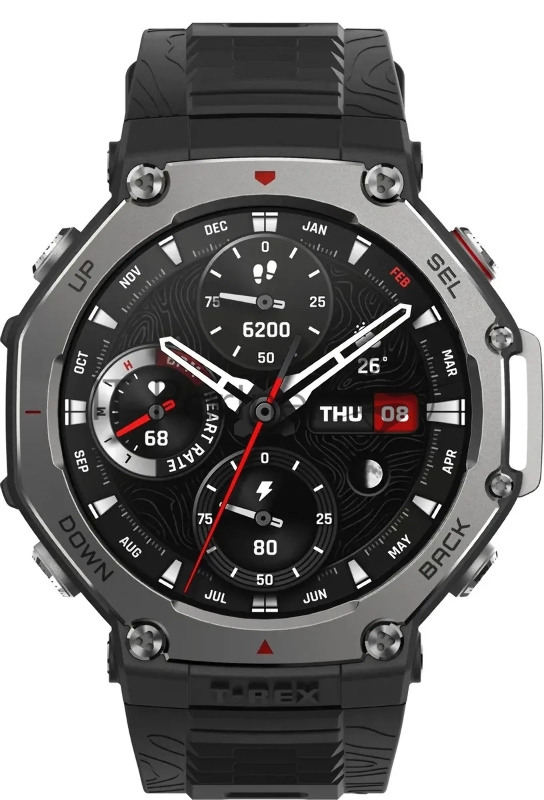 Смарт-часы Amazfit T-Rex 3 A2323 48.5мм 1.5 AMOLED корп.темно-серый рем.темно-серый разм.брасл.:145-210мм (1746721)