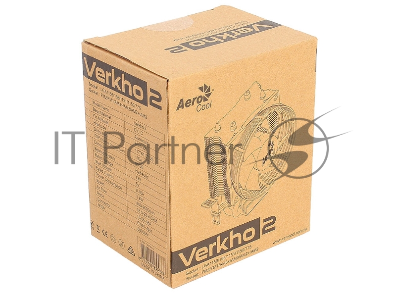 Кулер для процессора AeroCool / Formula Verkho 2 серебристый, 90 мм, алюминий/медь, 2000 об/мин, 25 дБ, 4 pin, 110 Вт, 125 мм