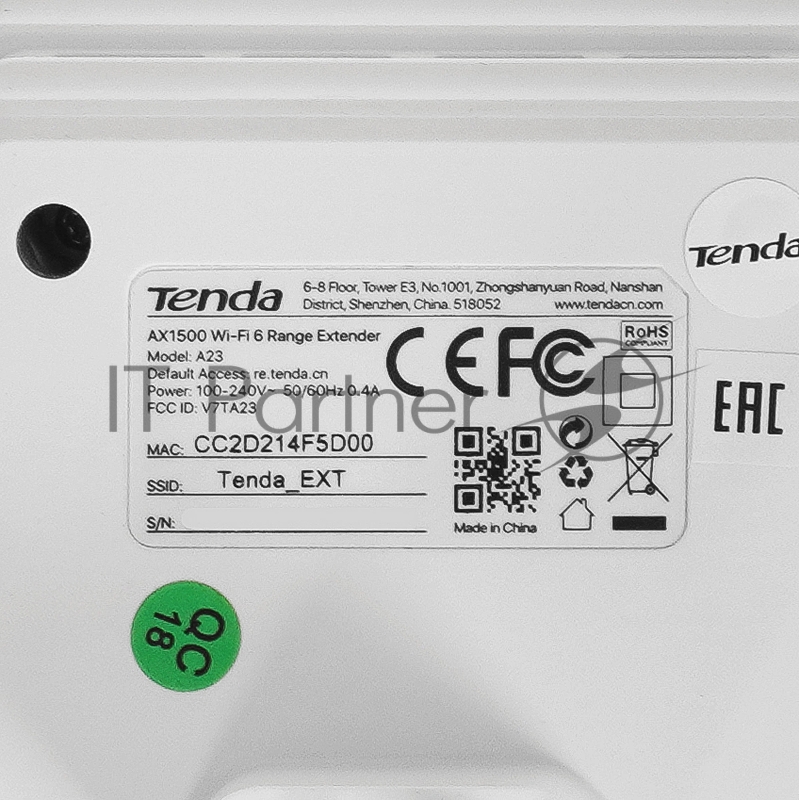 Wi-Fi усилитель сигнала TENDA Dual Band Wi-Fi 6 Range Extender