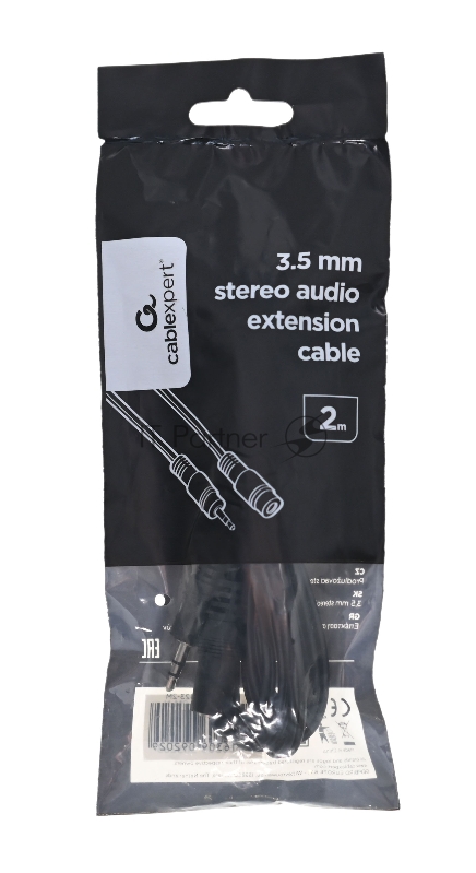 Кабель-удлинитель аудио Cablexpert CCA-423-2M-N, Jack 3.5(M)/Jack 3.5(F), 2м, черный, пакет
