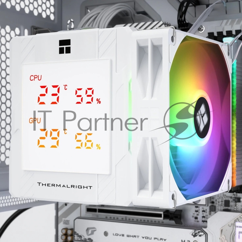 Устройство охлаждения(кулер) Thermalright Peerless Assassin 120 Digital ARGB Soc-AM5/AM4/1200/1700/1851 белый 4-pin 25.6dB Al+Cu LCD Ret (PA120-DIGITAL-WH-ARGB)