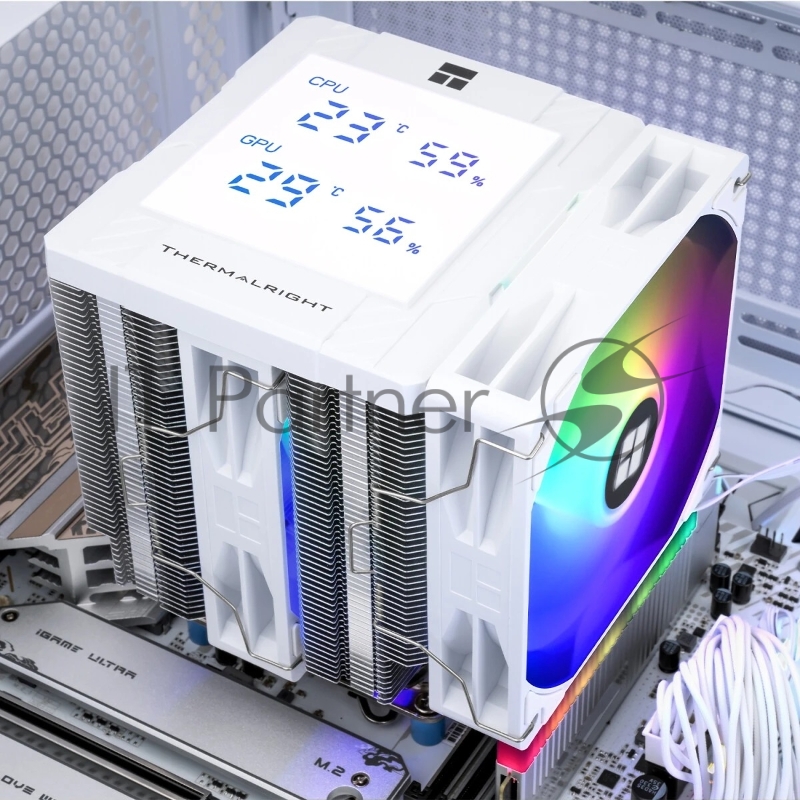 Устройство охлаждения(кулер) Thermalright Peerless Assassin 120 Digital ARGB Soc-AM5/AM4/1200/1700/1851 белый 4-pin 25.6dB Al+Cu LCD Ret (PA120-DIGITAL-WH-ARGB)