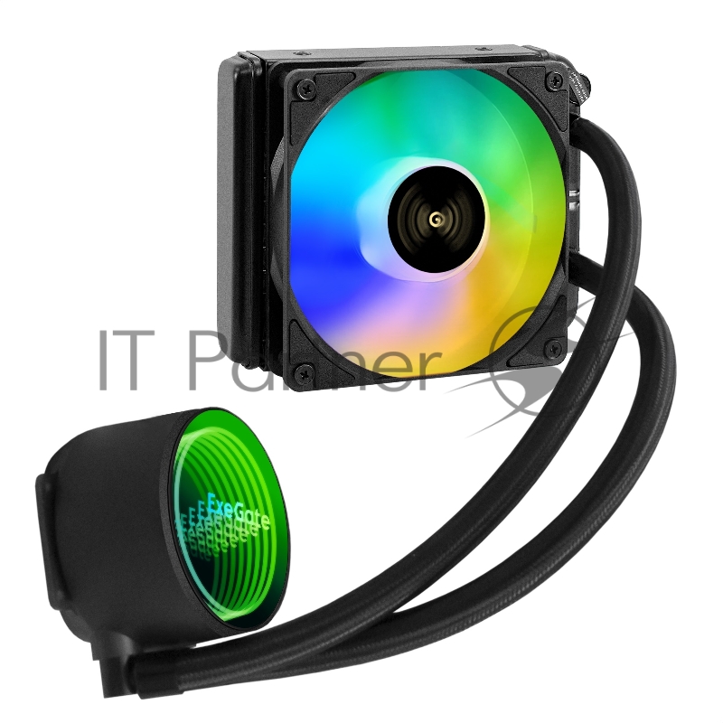 Комплект водяного охлаждения ExeGate BlackWater-120V3.PWM.ARGB (3 PIN 5V ADDRESSABLE RGB подсветка, LGA2066/2011/1366/1150/1151/11 TDP 150W, Fan 120mm 4pin PWM 600-1800RPM Hydro bearing, п