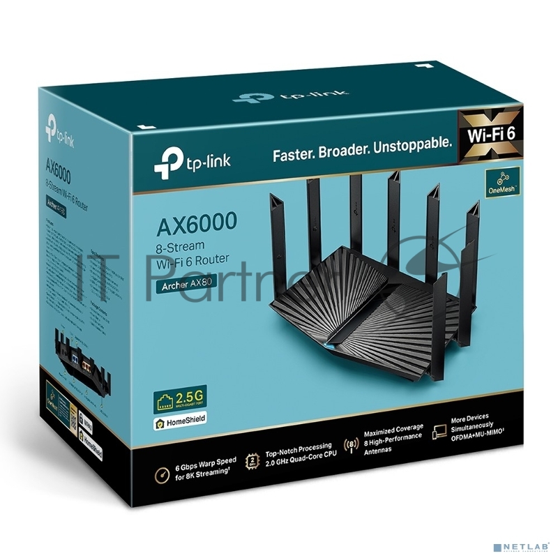 Двухдиапазонный роутер Wi-Fi 6 TP-Link Archer AX80 AX6000 с портом 2,5 Гбит/с