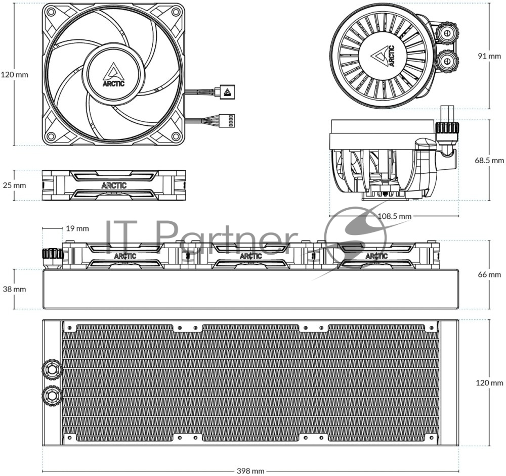 Жидкостная система охлаждения Arctic Cooling Liquid Freezer III Pro 360 Multi Compatible All-In-One ACFRE00180A черный 120мм алюминий+медь 3000rpm 4-pin