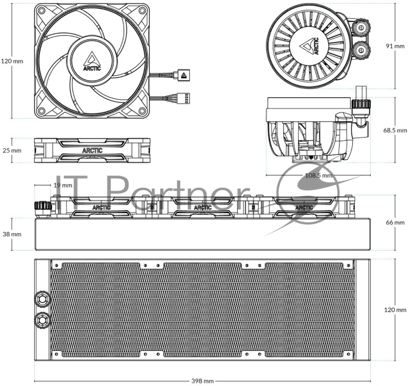 Жидкостная система охлаждения Arctic Cooling Liquid Freezer III Pro 360 ARGB Multi Compatible ACFRE00184A черный 120мм алюминий+медь 3000rpm 4-pin