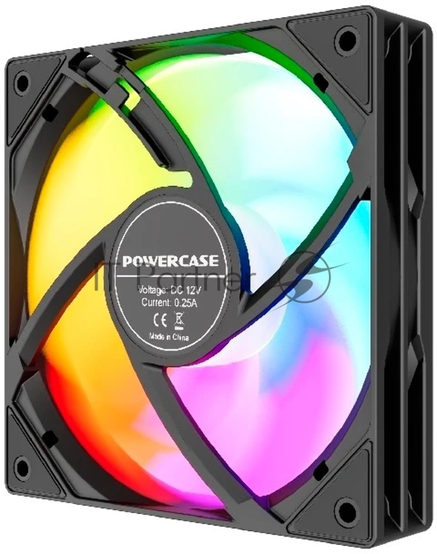 Powercase Вентилятор (M53-12 ARGB) Black 120x120x25mm (PWM, 100шт./кор, 4pin PWM (M+F)+ 3pin ARGB (M+F), 600-1800±10% об/мин) Bulk