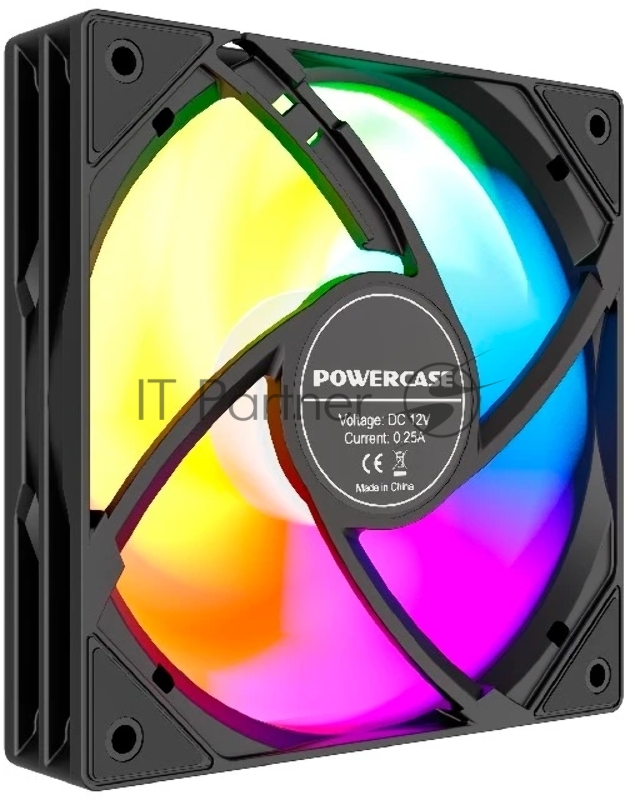 Powercase Вентилятор (M53-12 ARGB) Black 120x120x25mm (PWM, 100шт./кор, 4pin PWM (M+F)+ 3pin ARGB (M+F), 600-1800±10% об/мин) Bulk