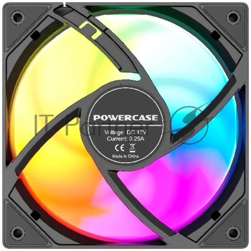 Powercase Вентилятор (M53-12 ARGB) Black 120x120x25mm (PWM, 100шт./кор, 4pin PWM (M+F)+ 3pin ARGB (M+F), 600-1800±10% об/мин) Bulk