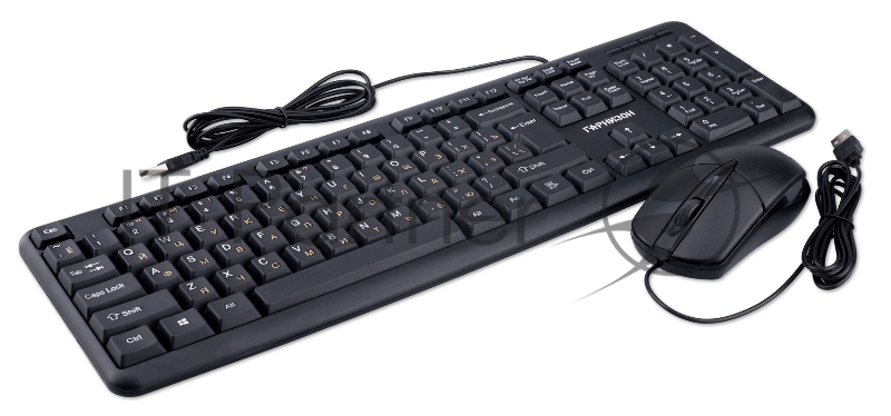 Комплект проводной клавиатура+мышь Гарнизон GKS-122, 104кл+3кн, 1000 DPI, 1.8м, черный