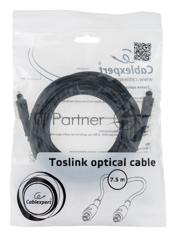 Кабель оптический Cablexpert CC-OPT-7.5M-N, Toslink 2xODT M/M, 7.5м, черный, пакет