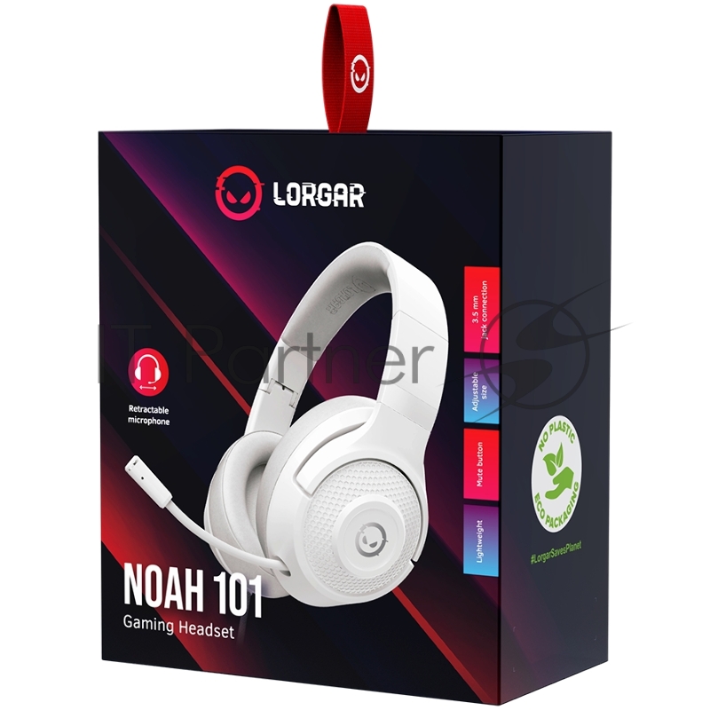 Игровая гарнитура LORGAR Noah 101, Gaming headset with microphone, 3.5mm jack connection, cable length 2m, foldable design, PU leather ear pads, size: 185*195*80mm, 0.245kg, white. (LRGGHS101W)