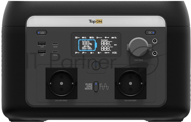 Электростанция портативная TopON Home TOP-H600 160000mAh 3A QC3.0/PD3.0 4xUSB черный/серый (103761)