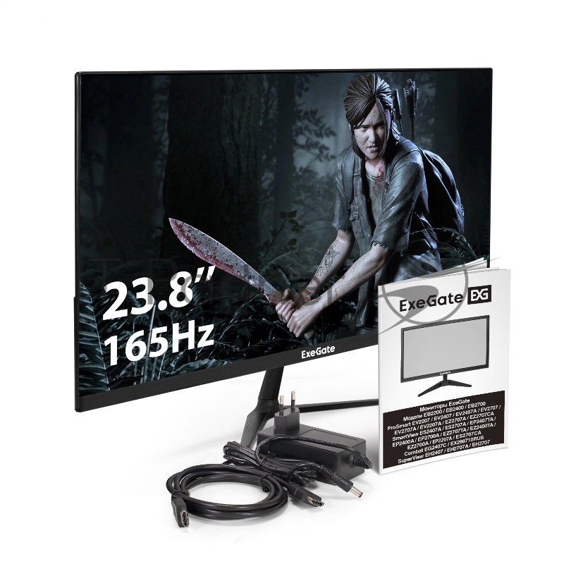 Монитор игровой с аудио 23.8 165 Гц ExeGate Combat EG2407CA (IPS LED Grade A+, FHD, 1920x1080@165Гц, 16:9, 300cd/m2, 1000:1, 178°/178°, 1ms, Speakers, HDMI, DisplayPort, audio-out, USB, Flicker-free, FreeSync, Low Blue Light, кабель HDMI 1.5м, VESA 7