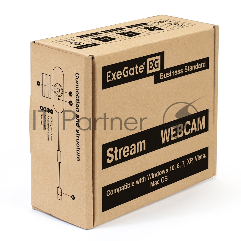 Веб-камера ExeGate Stream C925 Full HD (2Мп, 1920х1080, 1080P, 30fps, поддержка H.264, фиксированный фокус, 4-линзовый объектив, микрофон с шумоподавлением, универсальное крепление, USB, кабель 1,5 м, Windows® 7/8/10/11, Mac OS 10.6 и выше, Chrome OS