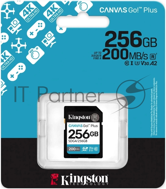 Флеш карта SDXC 256GB Kingston SDG4/256GB Canvas Go! Plus V30 + adapter