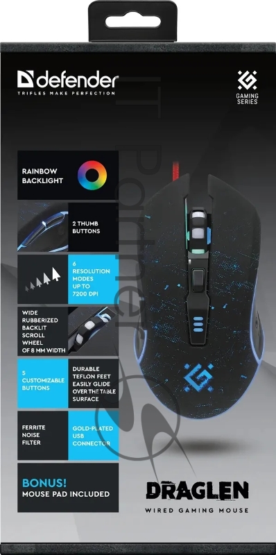 Мышь DEFENDER (52907) Draglen GM-907 черный