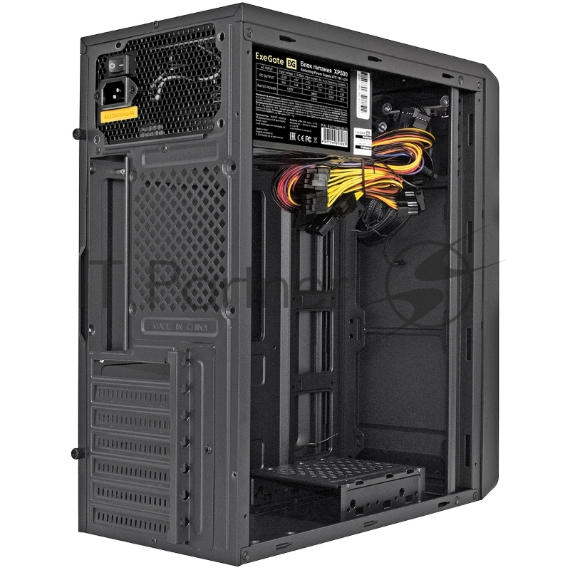 Корпус Miditower ExeGate XP-332-UNS500 (ATX, БП UNS500 с вент. 12см, 2*USB, аудио, черный)