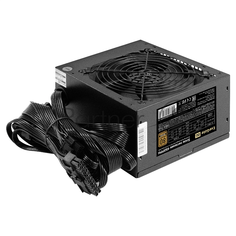 Блок питания 450W ExeGate 80 PLUS® Bronze 450PPH (ATX, APFC, КПД 88% (80 PLUS Bronze), 12cm fan, 24pin, (4+4)pin, 2xPCI-E, 3xSATA, 3xIDE, black, Color Box)