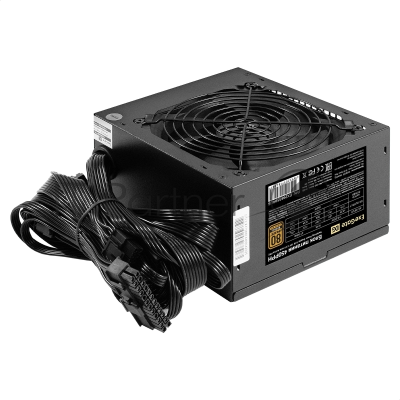 Блок питания 450W ExeGate 80 PLUS® Bronze 450PPH (ATX, APFC, КПД 88% (80 PLUS Bronze), 12cm fan, 24pin, (4+4)pin, 2xPCI-E, 3xSATA, 3xIDE, black, Color Box)