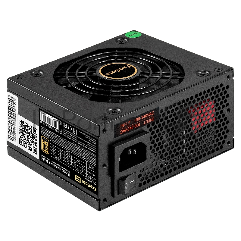 Блок питания 550W ExeGate M550 GOLD (SFX, APFC, КПД 90% (80 PLUS GOLD), 9cm fan, 24pin, (4+4)pin, 2xPCI-E, 6xSATA, 3xIDE, 1xFDD, Full Cable Management, black, ATX adapter, Retail box)