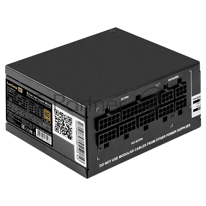 Блок питания 550W ExeGate M550 GOLD (SFX, APFC, КПД 90% (80 PLUS GOLD), 9cm fan, 24pin, (4+4)pin, 2xPCI-E, 6xSATA, 3xIDE, 1xFDD, Full Cable Management, black, ATX adapter, Retail box)