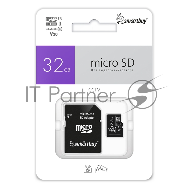 Флеш карта Smartbuy (SB32GBSDCCTV) micro SDHC 032GB cl10 U1 V10 + адаптер