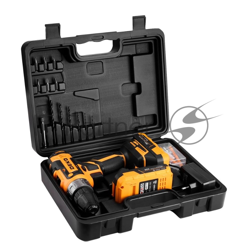 Аккумуляторная дрель-шуруповерт DEKO GCD20DU PRO в кейсе + набор 63 инструмента для дома, 20В, 2х3.0Ач