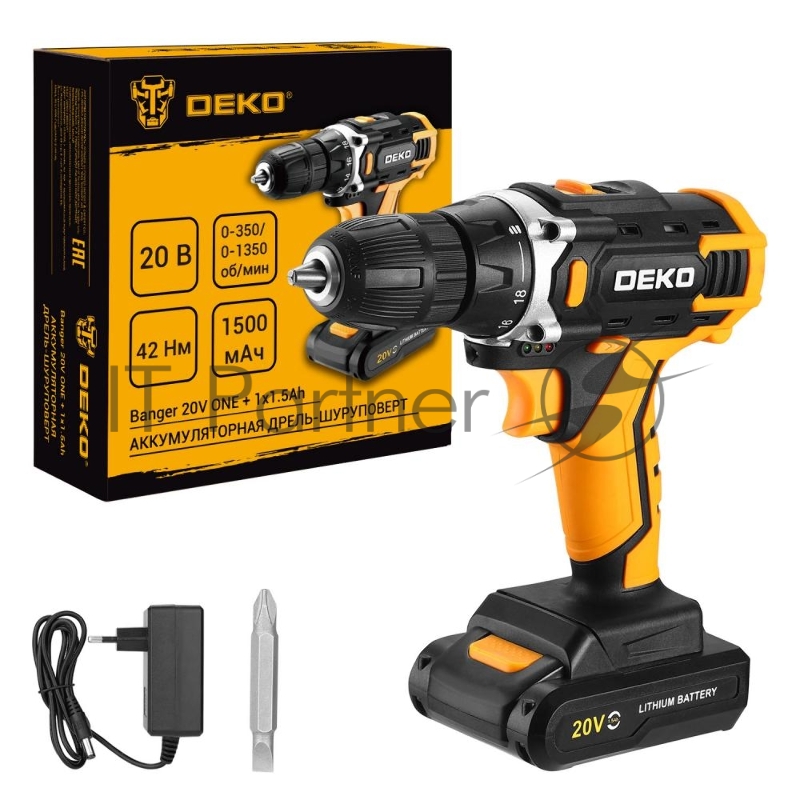 Аккумуляторная дрель-шуруповерт DEKO Banger 20V ONE +, 20В, 1x1.5Ач