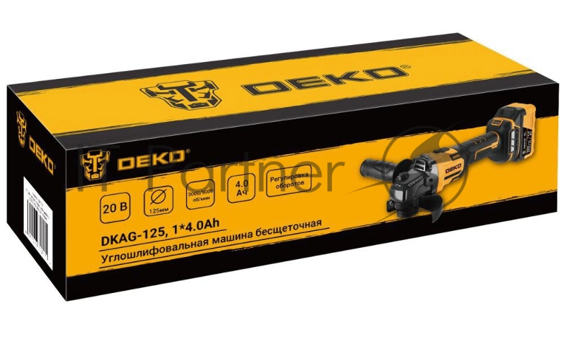 Углошлифовальная машина бесщеточная DEKO DKAG-125, 20В, 1*4.0Ач