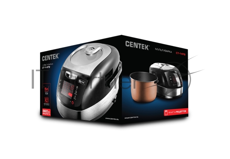 Мультиварка Centek CT-1472 Ceramic <чёрный/сталь> 860Вт, 5.0л, LED, 21 программа