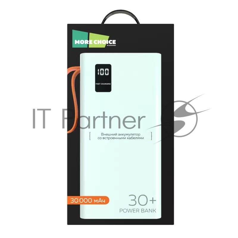 Мобильный аккумулятор More choice (4620202550583) PB22-30 с кабелем 2USB 2.1A - 30000mAh белый