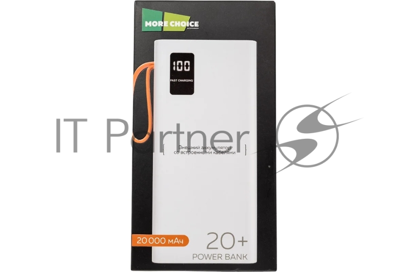 Мобильный аккумулятор More choice (4620202550552) PB22-20 с кабелем 2USB 2.1A - 20000mAh белый