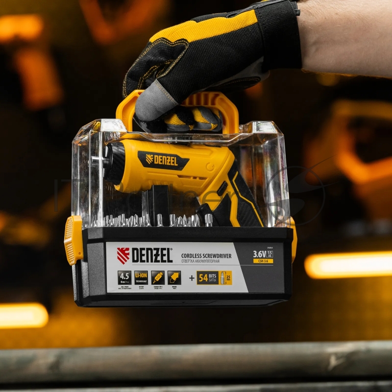 Отвертка аккумуляторная CSH-3.6, 54 биты, Li-Ion, 3,6 В// Denzel