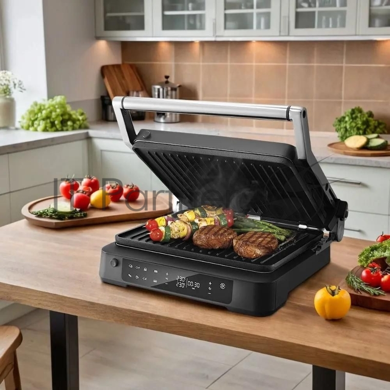 Электрогриль Kitfort КТ-3675 2000Вт серебристый/черный