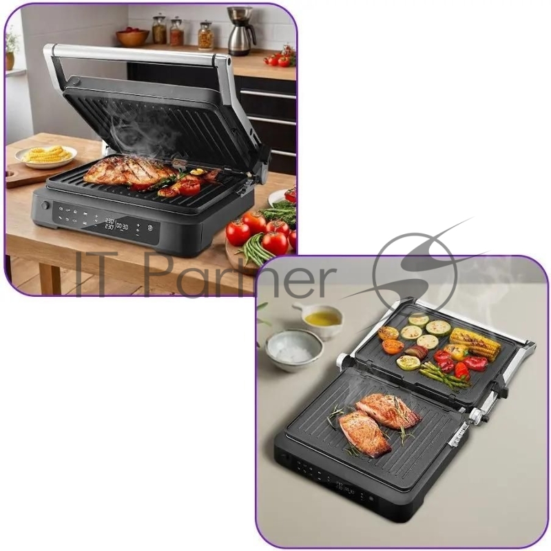 Электрогриль Kitfort КТ-3675 2000Вт серебристый/черный