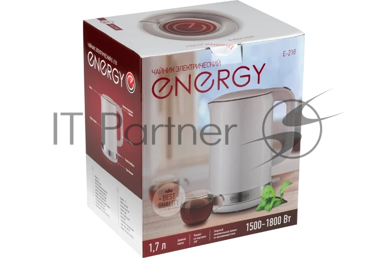 Чайник Energy E-218 белый, диск 1,7 л