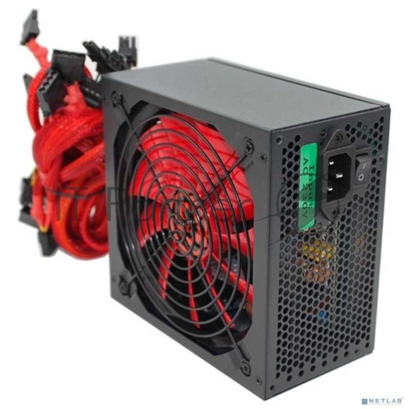 Блок питания Ginzzu PC800 Red, 800Вт, 80 PLUS, 140мм, черный / красный