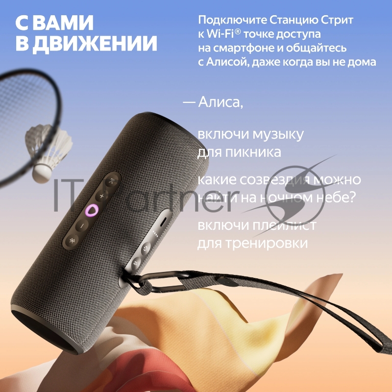 Умная колонка Yandex Стрит Алиса черный 30W 2.0 BT/Wi-Fi 10м 3300mAh (YNDX-00030BLK)