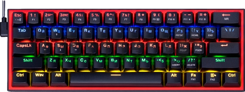 Клавиатура REDRAGON (72595) Fizz RU,Rainbow,melt-gold свитчи, механическая