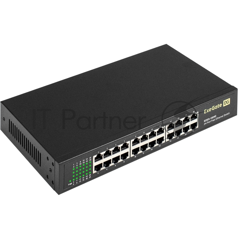 Коммутатор неуправляемый ExeGate EDES-1024D (24-портовый UTP 10/100Mbps, металлический корпус, с возможностью установки в стойку)