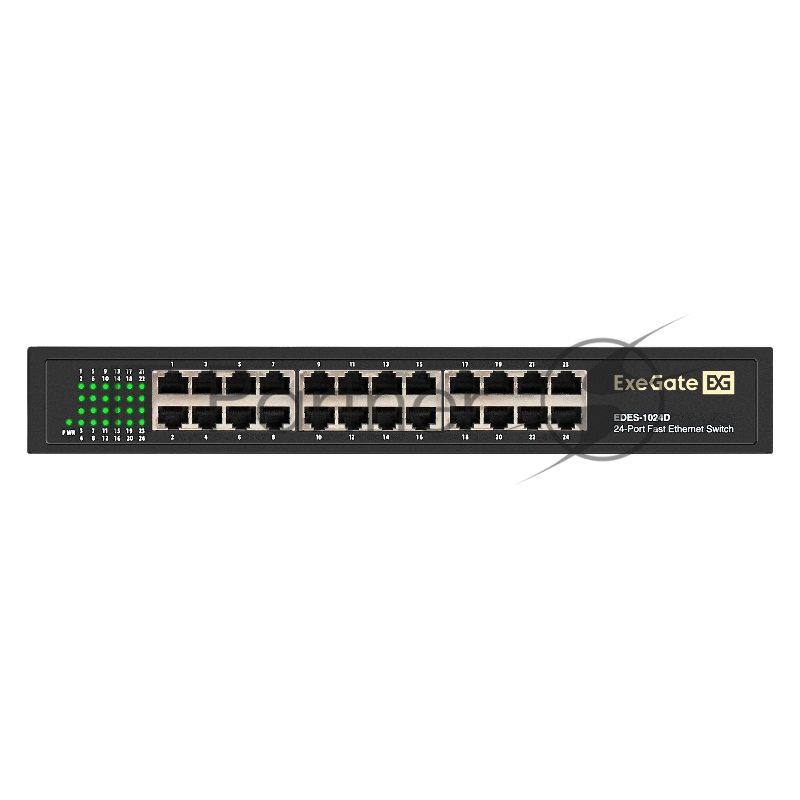 Коммутатор неуправляемый ExeGate EDES-1024D (24-портовый UTP 10/100Mbps, металлический корпус, с возможностью установки в стойку)